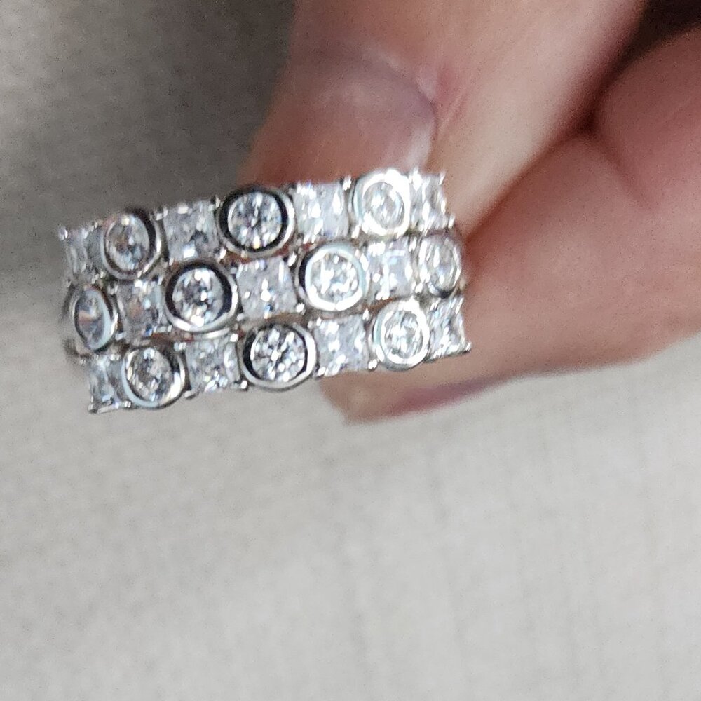 QVC Diamonique Classics Round & Princess Ring, Sterling Silver size 10